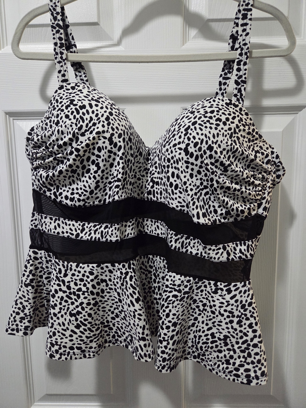 torrid Black and White Dalmatian Peplum Swim Top